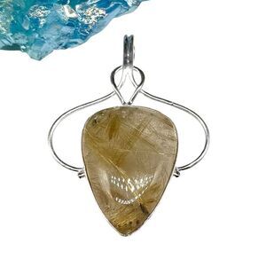 Golden Rutilated Quartz Necklace Pendant Solid 925 Sterling Silver Gold Rutile
